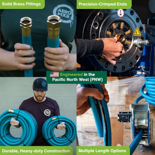 Aeromixer THE HOSE 1 Inch Garden Hose 50 Ft w/Adapter Set for 3/4 Spigots - size: 1" x 50', style: 1 Pack