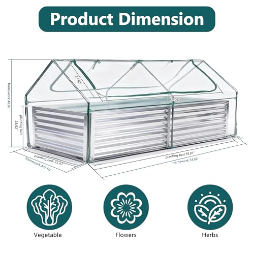 DUMOS Galvanized Raised Garden Bed with Cover, Clear, 6x3x2ft - color: Silver (Transparent Cover), size: 6×3×2ft