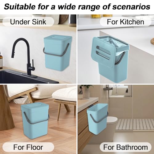 Compost Bin Kitchen, Includes 100 Trash Bags, Hanging Trash Can with Lid, Features Pet-Proof, Odor-Proof, and Quiet Opening/Closing. Suitable for Bathrooms/Bedrooms/Offices (Blue, 1.3 Gal/5 L) - color: Bule