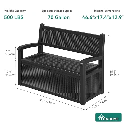 YITAHOME 70 Gallon Deck Bench with Storage - color: Black, size: 80Gallon