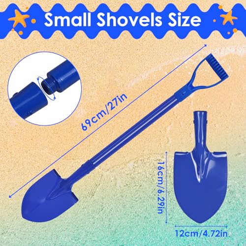 2 Pack Metal Beach Sand Shovels for Kids, 27 Inch Heavy Duty Small Shovels for Digging, Camping, Gardening, Planting, Mini Spade with D-Grip Handle, Blue
