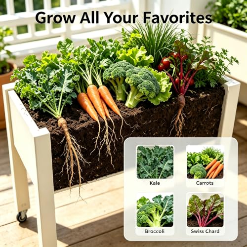 Elevated Raised Garden Bed with Wheels,74" Planter Outdoor Plants,White - color: White, size: 26.3"h