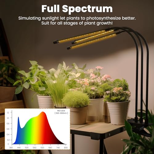 Plant Light Grow Light for Indoor Plants 2 Pack, Full Spectrum Indoor Grow Lamp, 10-Level Dimmable and Auto ON & Off Timer - color: Yellow&White(3 Tubes 2 Pack)