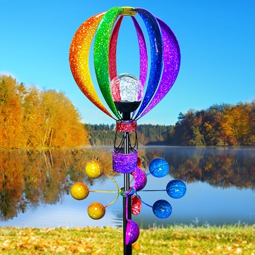 72 in Large Wind Spinners Outdoor, Solar Hot Air Balloon Wind Sculpture - color: 72 In-hot Air Balloon