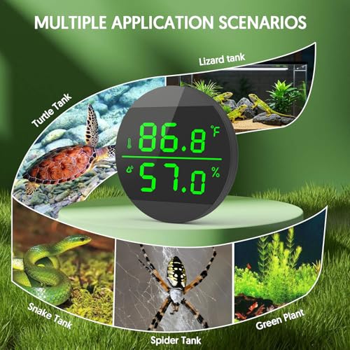 QZQ Reptile Thermometer and Humidity Gauge, Digital Display, Black - color: Black