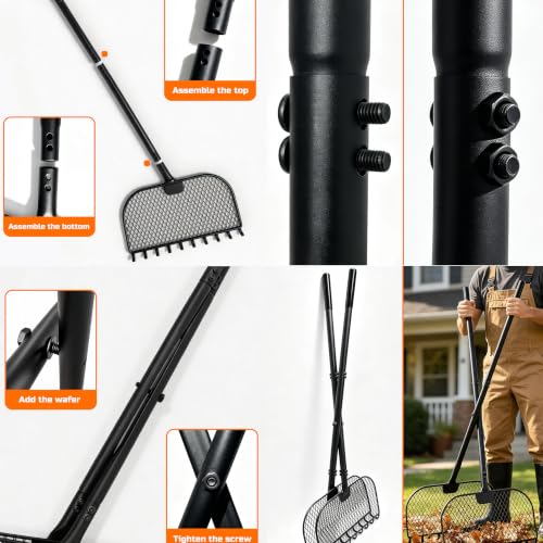 Leaf Grabber Rake, Lightweight Steel Leaf Picker Upper, Long Handle Leaf Scoop with Cushioned Grip, Multi-Use Garden Claw Tool for Lawn Yard Shrub Debris Cleanup