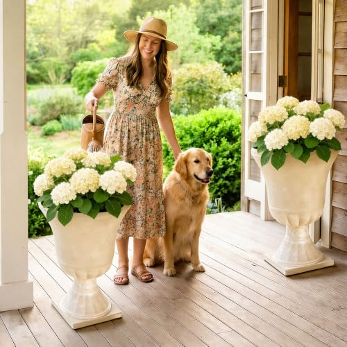 22" Tall Urn Planters Set of 2 Large Flower Pots, Antique Ivory - color: 22"-antique Ivory
