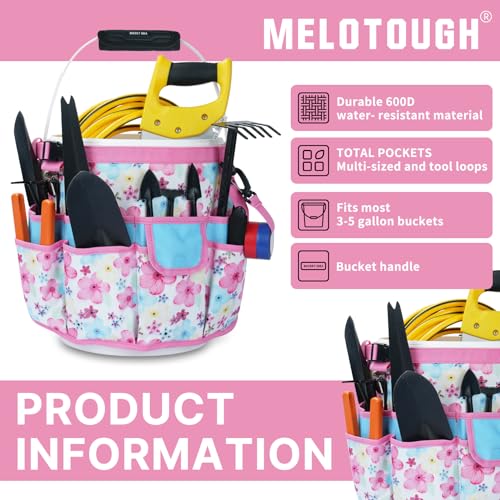 MELOTOUGH Bucket Caddy Organizer Bucket Tool Organizer for Garden Tools Fit 3.5 to 5 Gallon Bucket (Pink Flower) - color: Pink Flower