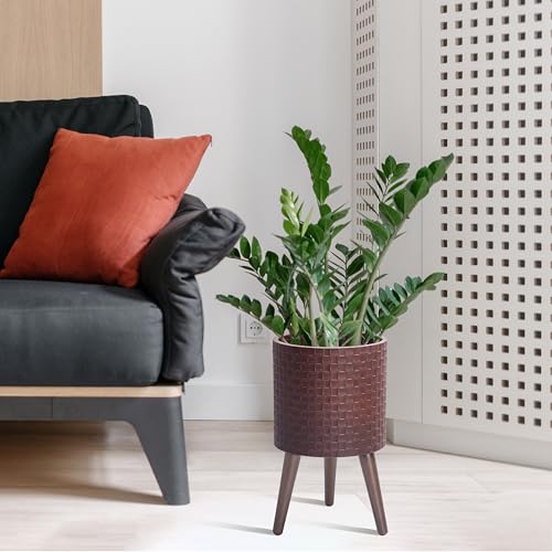 D'vine Dev Planter Pot with Wood Stand, 10 in, Espresso, 88-Z-B-6 - color: Espresso, size: Medium