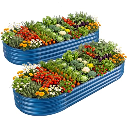 Land Guard 2 Pcs 6ft Metal Raised Garden Bed, 6 x 3 x 1 Galvanized Planter Raised Beds for Vegetables, Blue - color: 5-blue, size: 6×3×1ft(2pcs)