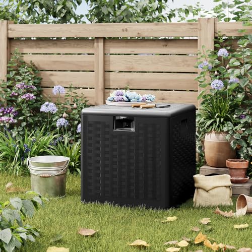 IDEALHOUSE 28 Gal Waterproof Blow Molded Resin Deck Box, Black - color: Black, size: 28 Gallon