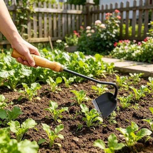 All-Steel Hardened Hollow Hoe, 2026 Japanese Garden Hand Hoe/Sickle Weed Puller Tool, Sharp Composite Steel Hand Weeder with Wood Handle for Digging, Loosening Soil & Planting