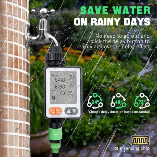 Programmable Water Timer for Garden Hose,10 Independent Watering Programs,Digital Sprinkler Timer with Rain Delay,Large LCD Display,Suitable for lawns, courtyards,and Vegetable Gardens