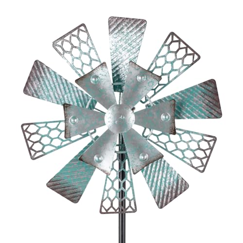 Viveta Metal Wind Spinners Outdoor, 13" Kinetic Wind Spinner - color: Green Silver -Single