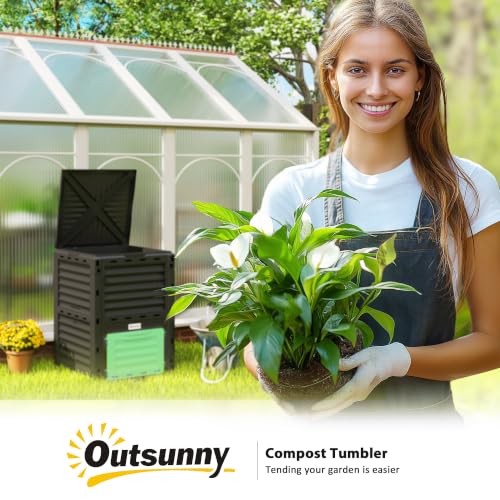 Outsunny Garden Compost Bin, 80 Gallon Large Capacity Composter, Green - color: Green