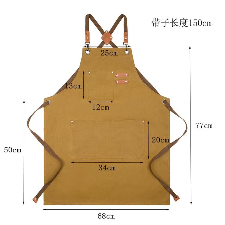 Kitchen Chef Aprons for Women and Men with 3 Pockets for Cooking BBQ Bib Work - color: Khaki
