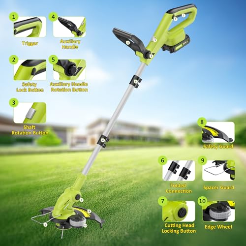 Electric String Trimmer Cordless with 2.0Ah Battery & Charger 20V Lawn Tool - color: Green