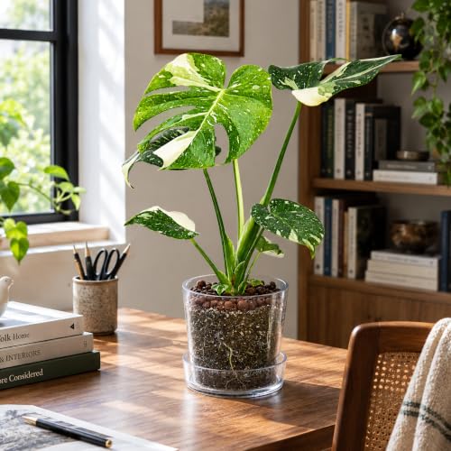 Phoenix Vine 6.5 Inch Clear Acrylic Planter Pot with Tray, Orchid Pot with Drainage Holes, Deep Saucer for Bottom Watering, Transparent Containers for Indoor Plants, Herbs, Set of 1, 91-A-F-1 - size: 6.5 Inch
