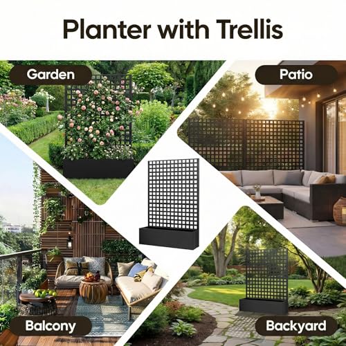 TABU Metal Planter Box with Trellis for Climbing Plant,71"x47"x16",Black