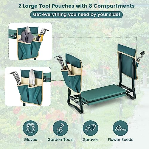 IRONMAX Garden Kneeler and Seat, Heavy Duty Foldable Gardening Bench Stool w/Soft Foam Pad & 2 Tool Storage Bags for Kneeling & Sitting, Gardening Gifts for Women Men - style: 2 Tool Storage Bags