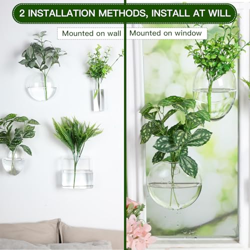 Baderke 4 Pcs Wall Hanging Planter Wall Window Propagation Station Hanging Planter Glass Terrarium Container Plant Propagation Station Vase for Garden Office Decor(Geometric)