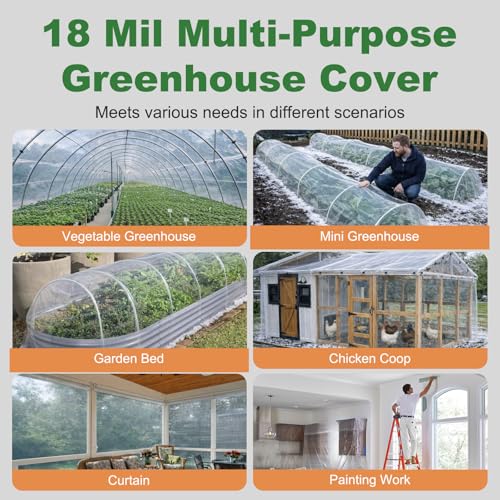 6 Mil Greenhouse Plastic Sheeting, 17x25 FT Clear Greenhouse Cover - size: 17FTx25FT