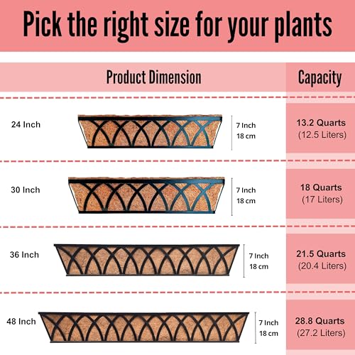 LaLaGreen Wall Hanging Planters (2 Pack, 30 Inch) Balcony Fence Planter with Coco Liner, Metal Window Planter Box Attach House Outdoor Flower Basket Plant Holder Rail Railing Deck Porch Horse Trough - size: 30" (76cm) x 2 Pack