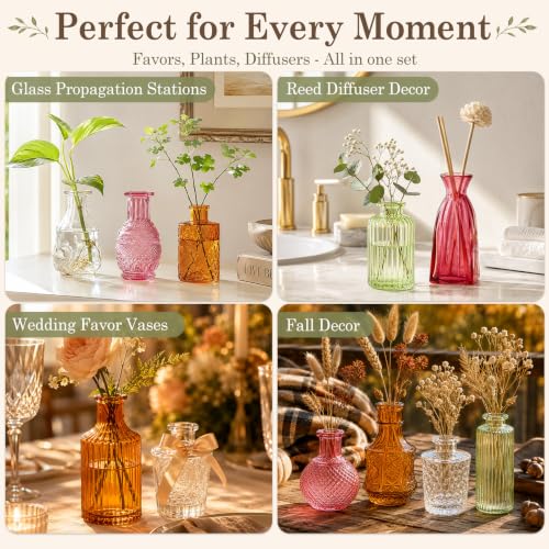 TBWIND 24pcs Colorful Glass Bud Vases Set - color: Multicoloured-24pcs, size: 24Pcs