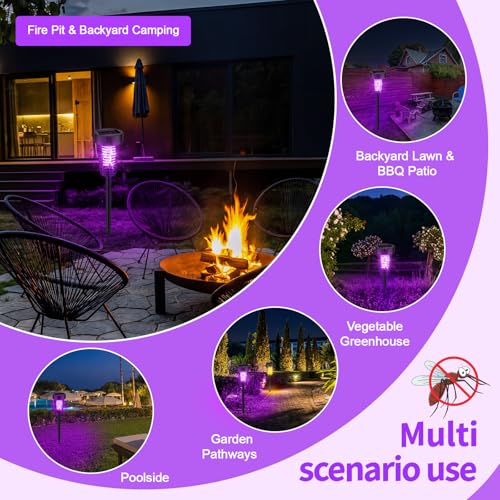 4 Pack Outdoor Solar Bug Zapper, Purple and Fire Light, Black - color: Black, size: Purple and Fire Light