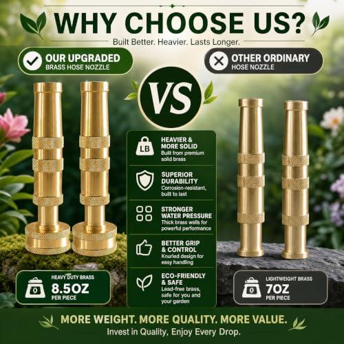 Hourleey Adjustable Twist Hose Nozzle, 4" Heavy-Duty Brass Hose Nozzle with 10 Garden Hose Rubber Washers, 2 Pack - size: 4 Inch Nozzle Twist 2Pack