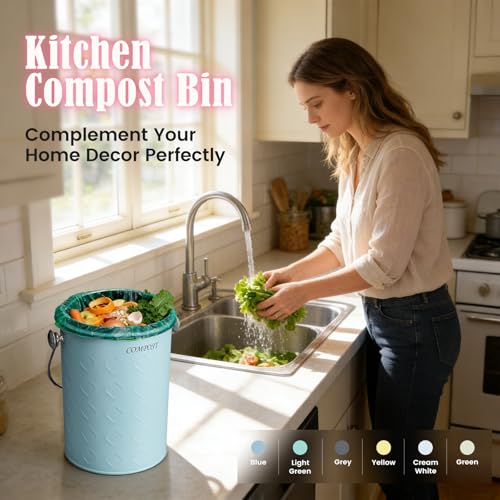 AOSION Countertop Compost Bin Kitchen,Odorless Indoor Compost Bin with Lid - color: Blue