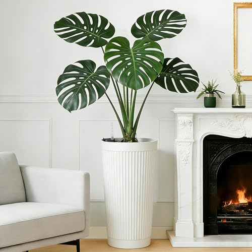 24" Self Watering Tall White Planters Outdoor Set of 2 - color: White Round