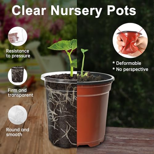 36 Pcs 6/5/4/3.5 In Clear Nursery Plant Pots with Drainage Holes, 20 Labels - size: 3.5/4/5/6.5 in-36p