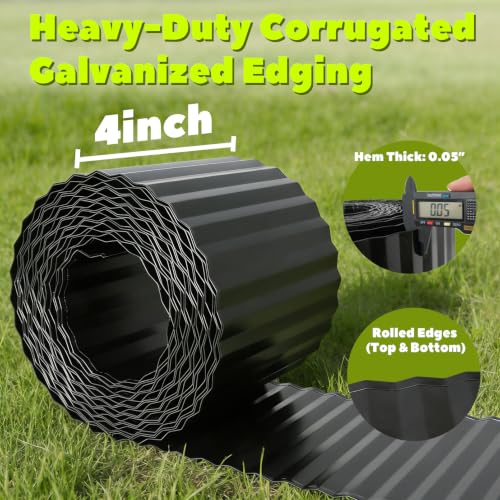 Anleolife Galvanized Steel Landscape Edging Roll, 60FT x 4" Black - color: Black, size: 4 inch× 60 ft