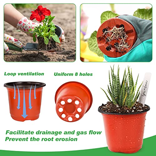 TDHDIKE 4" Small Plastic Plant Pots with 200 Red Seed Starting Pots for Indoor and Outdoor Planting - size: 4inch200