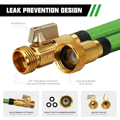 50FT Premium Non-Expanding Garden Hose Ultra Lightweight Design 50 FT Watering Hose with 10 Function Nozzle, Kink & Tangle-Free, Leakproof & Pressure Resistant for Yard/Lawn/Camping (Green) - color: Green, size: 50FT
