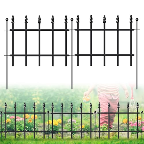 Decorative Metal Garden Fence 11" x 6', Small Fence Border with Stakes - size: 11″H x 6ft(5 Panels)