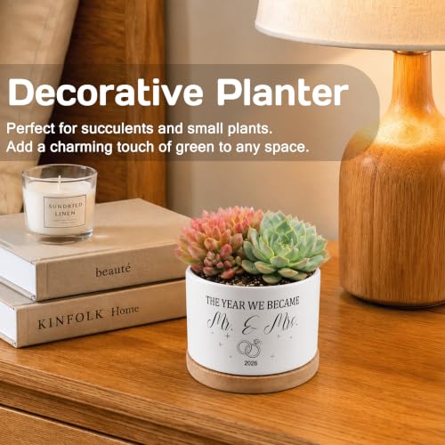 Wedding Gifts for Couples 2026 Plant Pots, Mr & Mrs Newlyweds Gifts Ceramic Succulent Flower Planters(No Plants)