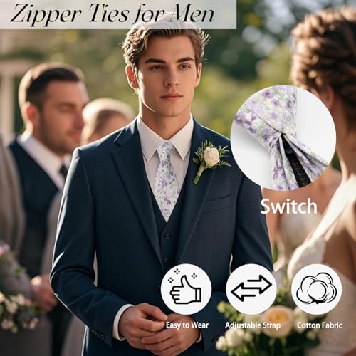 Pre Tied Floral Ties for Men Cotton Zipper Tie Colorful Necktie - color: Style-07