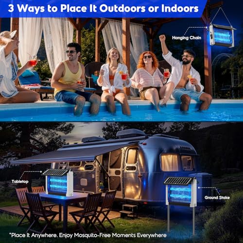 Solar Bug Zapper Outdoor, 4500V Mosquito Zapper with Dual Solar Panels - color: White