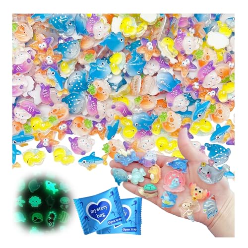 Mini Glow In The Dark Animal Resin Models, Resin Animals Mystery Bags, Individually Wrapped Blind Bags Tiny Animal Figurines, Collectible Mini Animals For Fairy Garden, DIY Crafts (50, Ocean) - color: Ocean