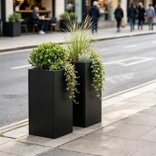 Metal Planter Box for Outdoor 14"x14"x30" Tall Metal Outdoor Planters Box - color: Black