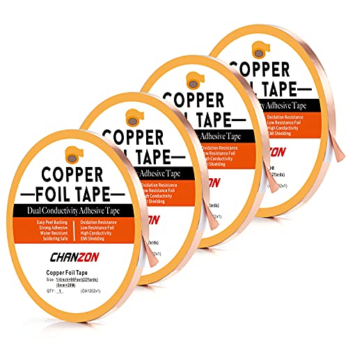 CHANZON 4 Pack Copper Foil Tape 6mm x 66ft Double Sided Conductive Adhesive - size: 2) 1/4inch x 66ft x 4pack