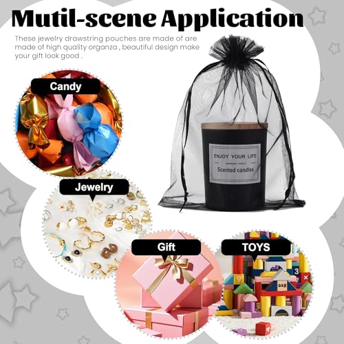 YunKo 50Pcs Black Organza Bags 6X9 Inch Drawstring Mesh Party Favor Bag - color: Black