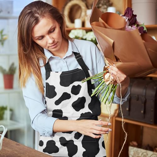 Britimes Apron with Pockets, 32x28 inch, for Women Men, Black White Cow - color: Cow Spot