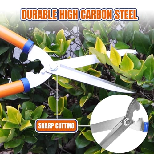 WADFOW Hedge Clippers:Bush Clippers With Adjustable Length Handle and Wavy SK-5 Steel Blade,Hedge Shears for Pruning Borders and Bushes, Blue and Yellow