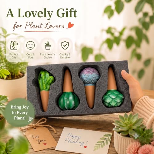 SURE YUESI 4PCS Self Watering Globes, Automatic Terracotta Watering Bulbs - Watering Spikes, Vacation Plant Watering Devices System, Plant Watering Globes for Indoor and Outdoor Plants - Cactus - color: Cactus