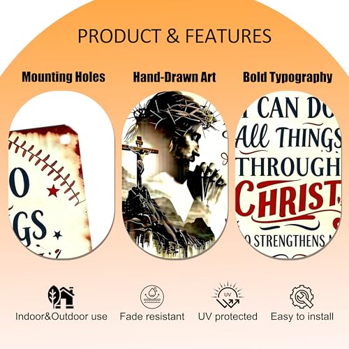 I Can Do All Things Through Christ Baseball Metal Sign 12×8 Inch - color: Baceball, size: 8*12inch