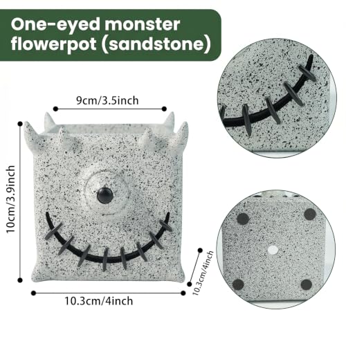 Halloween One-Eyed Monster Resin Planter Pot for Indoor Plants - color: Gray-b