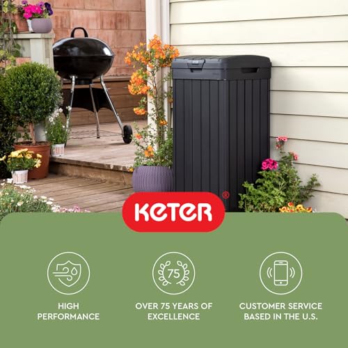 Keter Baltimore Resin 38 Gallon Outdoor Kitchen Trash Can with Lid and Drip Tray for Easy Cleaning-Perfect for Patio Dining, Black - style: Baltimore
